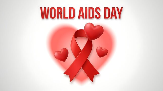 World aids day awareness ribbon with watercolor hearts on white background