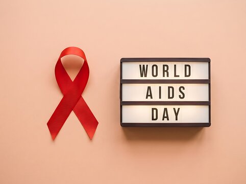 World aids day awareness ribbon and message on lightbox display