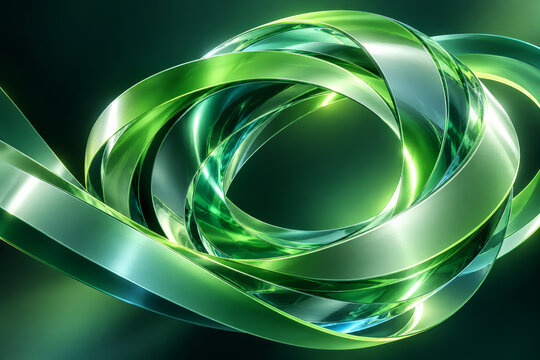 Shiny green transparent ribbon spiral vortex