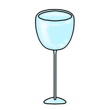 Hand drawn tall wine glass illustration, minimalist monoline drinking glass stemware with zigzag pattern clip art isolated on transparent background