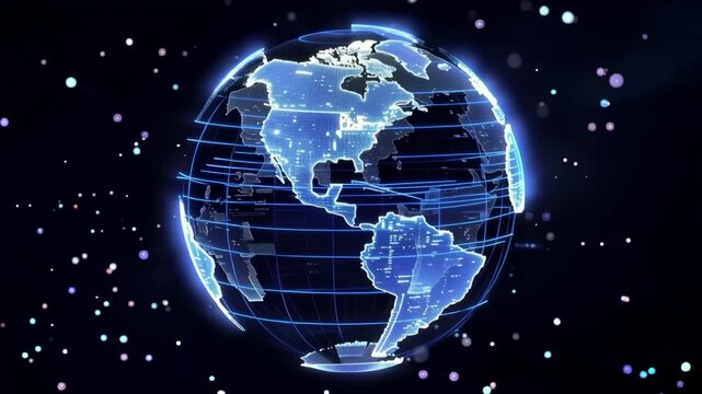 Translucent Planet Earth with Latitude Grid and Bokeh in Black Space