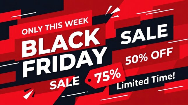 Black Friday sale banner with 50 and 75 percent off discounts