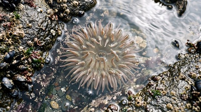 Sea anemone in a shallow rocky tide pool