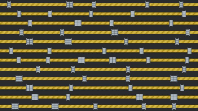 Yellow and silver threaded rods with nuts on dark gray, seamless