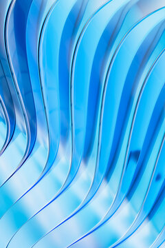Soft sapphire glass folds flowing downward in elegant vertical 3D background