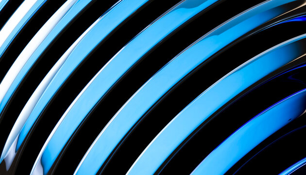 Bold blue and black sweeping metallic stripes in futuristic 3D pattern