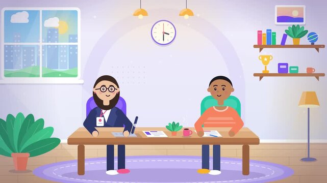 Job Interview Conversation Scene Animation with Professional Recruitment Meeting