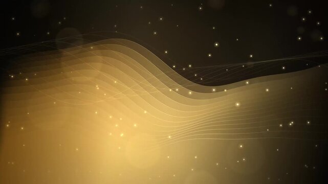 Abstract golden wavy background with shimmering sparkles and bokeh light effects for luxury design and celebration events