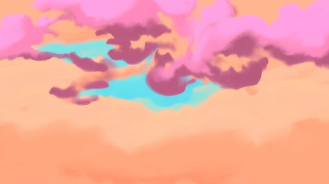 Pink and mauve painted clouds in turquoise sky over peach gradient background