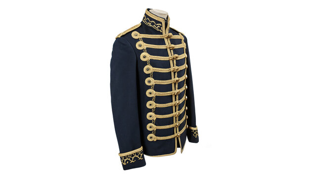 A vintage dark blue military hussar jacket uniform isolated on transparent background