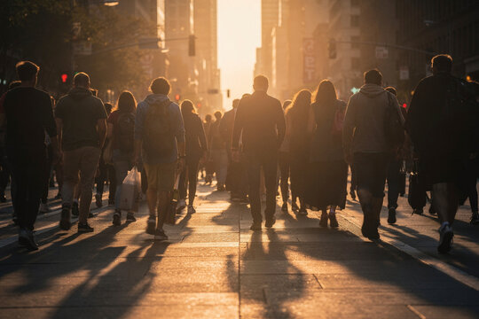 Crowd of anonymous people walking	