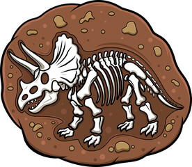 Illustration of Triceratops Dinosaur Fossil Skeleton © Suradi