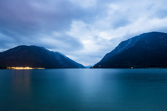 Lake Achensee at dusk with mountain scenery in Tirol, Austria