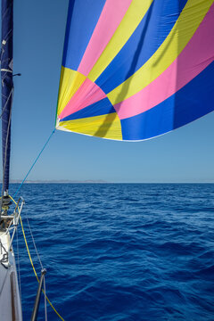 Sailing yacht with Gennaker on the Aegean sea near Cyclades Greece