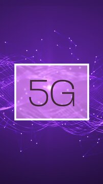 Vertical video: Hand tapping purple square starting 5G badge pulsing then fading activating network