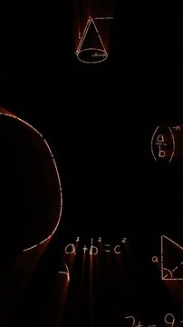 Vertical video: Arc sparking math glow; diagrams drawing, rays trailing, panel growing to show math