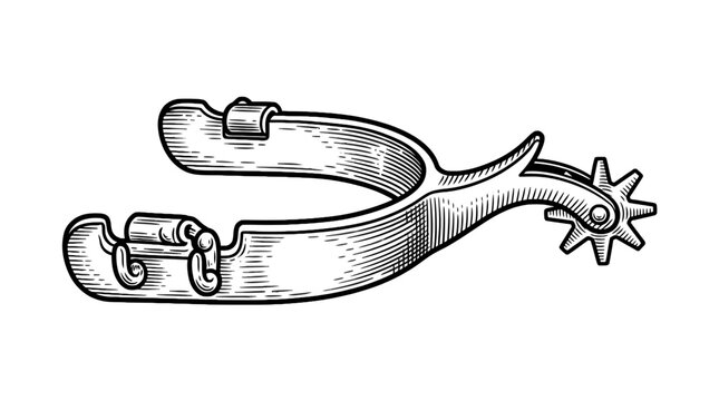 Cowboy spur vintage engraving isolated on white background