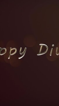 Vertical video: Right light emitting gold sparkles, revealing metallic 3D Happy Diwali greeting