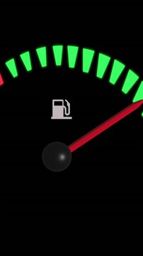Vertical video: On animation start, red needle moving clockwise across gauge, showing fuel rising