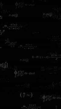 Vertical video: df or dt popping near top starting drift, math and chem notes forming looping backdr