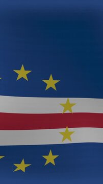Vertical video: Cape Verde flag rippling under moderate breeze, stars shifting along curved stripes