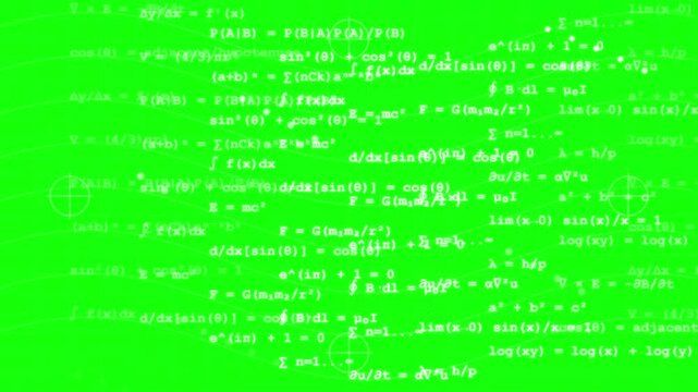 Mathematical formulas and equations on green background