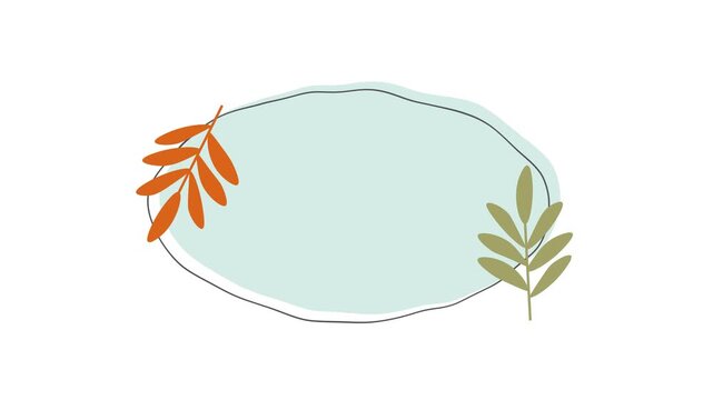 animated video of abstract flexible  eclipse shape , blue and orange color, decorated with autumn leaf include copy space, 4k animation