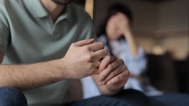 Stressed Couple Experiencing Relationship Problems and Divorce Tension at Home
