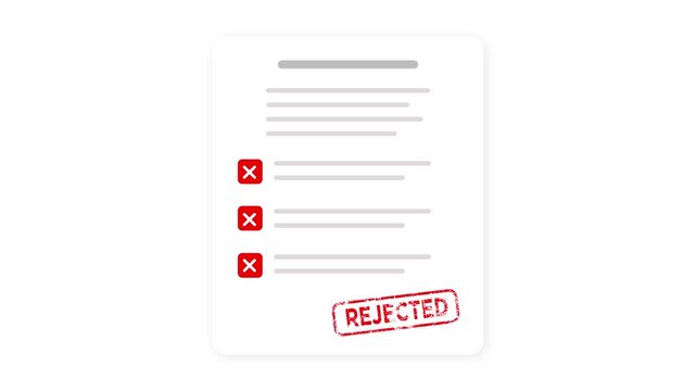 Rejected document stamp animation featuring digital file denial mark