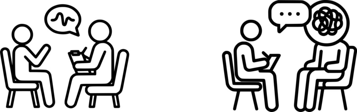 Two individuals engaged in a strategic discussion, exchanging ideas with animated gestures and speech bubbles