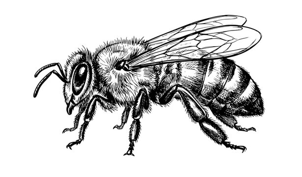 Hand Drawn Bee Sketch Vector Illustration Isolated on White Background