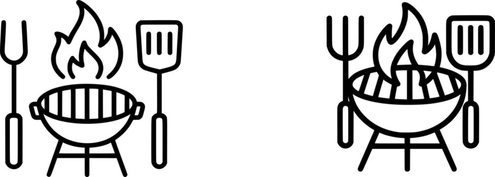 The image depicts a well-maintained charcoal grill with two tongs and a spatula, ready for outdoor cooking sessions