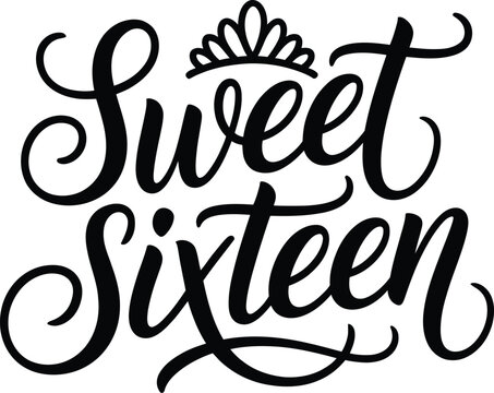 Sweet Sixteen Elegant Script Lettering with Decorative Crown