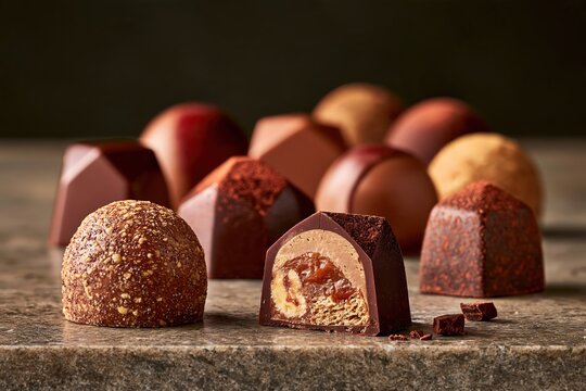 Luxury chocolate truffles with caramel and nuts gourmet dessert