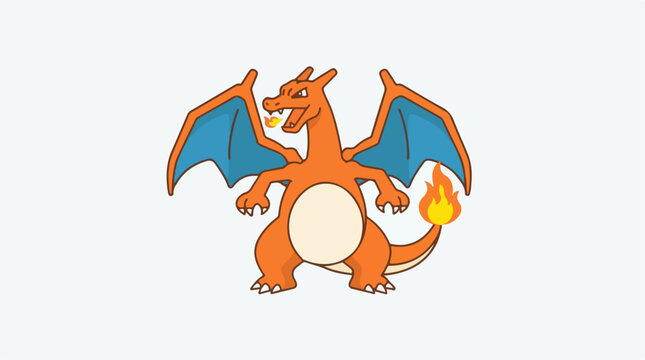 vector Charizard, flat design, simple, minimalist, plain white background