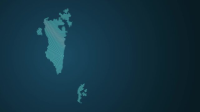 Animated fingerprint graphic revealing Bahrain map on dark blue background
