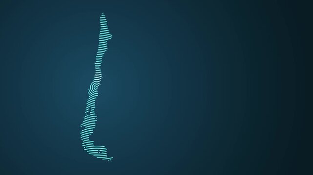 Animated Chile map outline forming with glowing lines on dark blue background