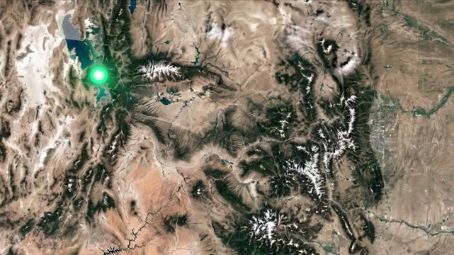 デンバーからソルトレイクシティへの光子移動を示す衛星軌道視点の様子