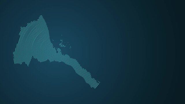 Animated map of Eritrea forming with concentric rings on dark blue background