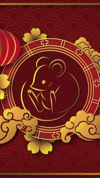 Vertical video: Looping medallion rat art shining while lantern tilting cloud bobbing for decor