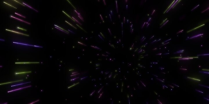 Multicolored light streaks moving rapidly through deep space during a cosmic journey