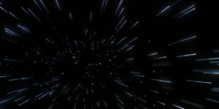 Light streaks through deep space with glowing particles during hyperspace travel