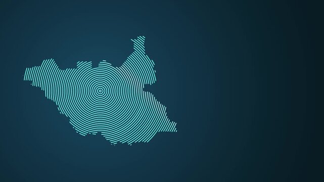 Animated map of South Sudan forming with concentric rings on dark blue background