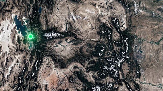 デンバーからソルトレイクシティへの光子移動を示す衛星軌道視点の様子