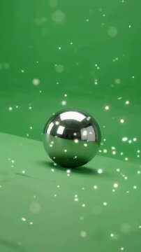 Reflective metallic sphere gliding down a green slope