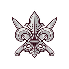 Ornate fleur de lis emblem with crossed swords design. © frame fusion