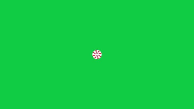 Spinning peppermint candy zooming to fill the screen, transition on green screen. 2D animation.