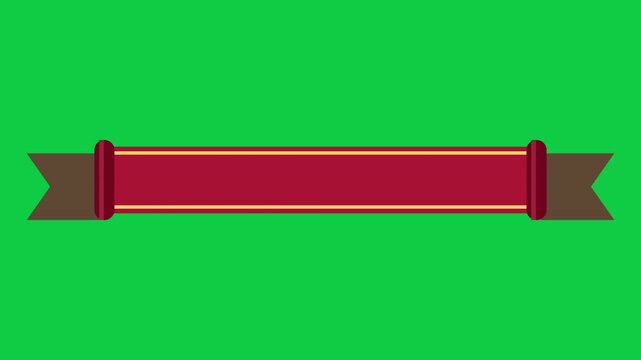 Happy Holidays ribbon banner unrolling on green screen. 2D animation.