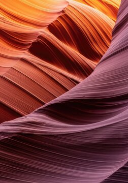 Swirling layers of vibrant sandstone create a mesmerizing abstract canyon landscape filled with rich orange, purple, and deep red tones, orange, lines, formation
