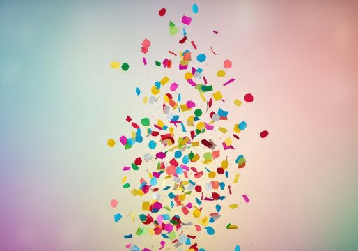 Vibrant burst of multicolored confetti floating against a soft blurred background, creating a joyful and energetic festive atmosphere, event, texture, sparkling